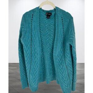 Bloomingdales 100% 2-Ply Cashmere Open Front Teal Cardigan Sweater Size M Soft K